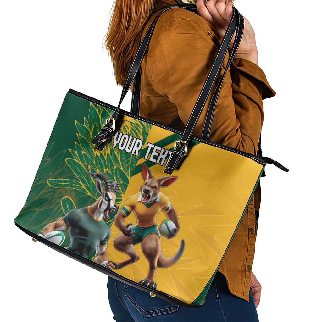 Personalized Rugby South Africa Australia Leather Tote Bag Springboks Wallabies Mascot Go Champions - Aussie Hoodie