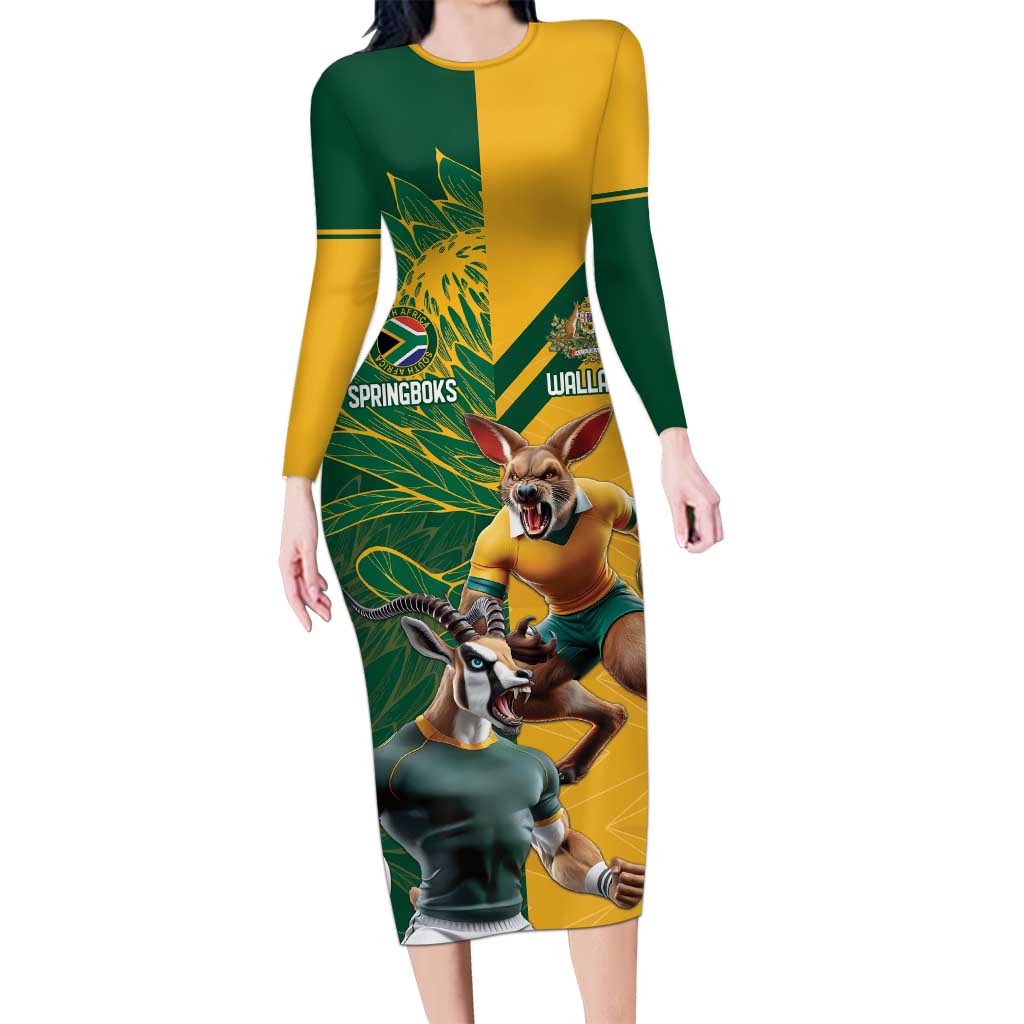 Personalized Rugby South Africa Australia Long Sleeve Bodycon Dress Springboks Wallabies Mascot Go Champions - Aussie Hoodie