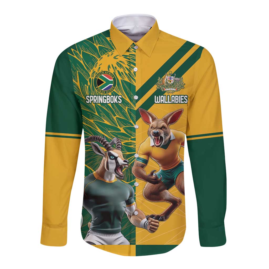 Personalized Rugby South Africa Australia Long Sleeve Button Shirt Springboks Wallabies Mascot Go Champions - Aussie Hoodie