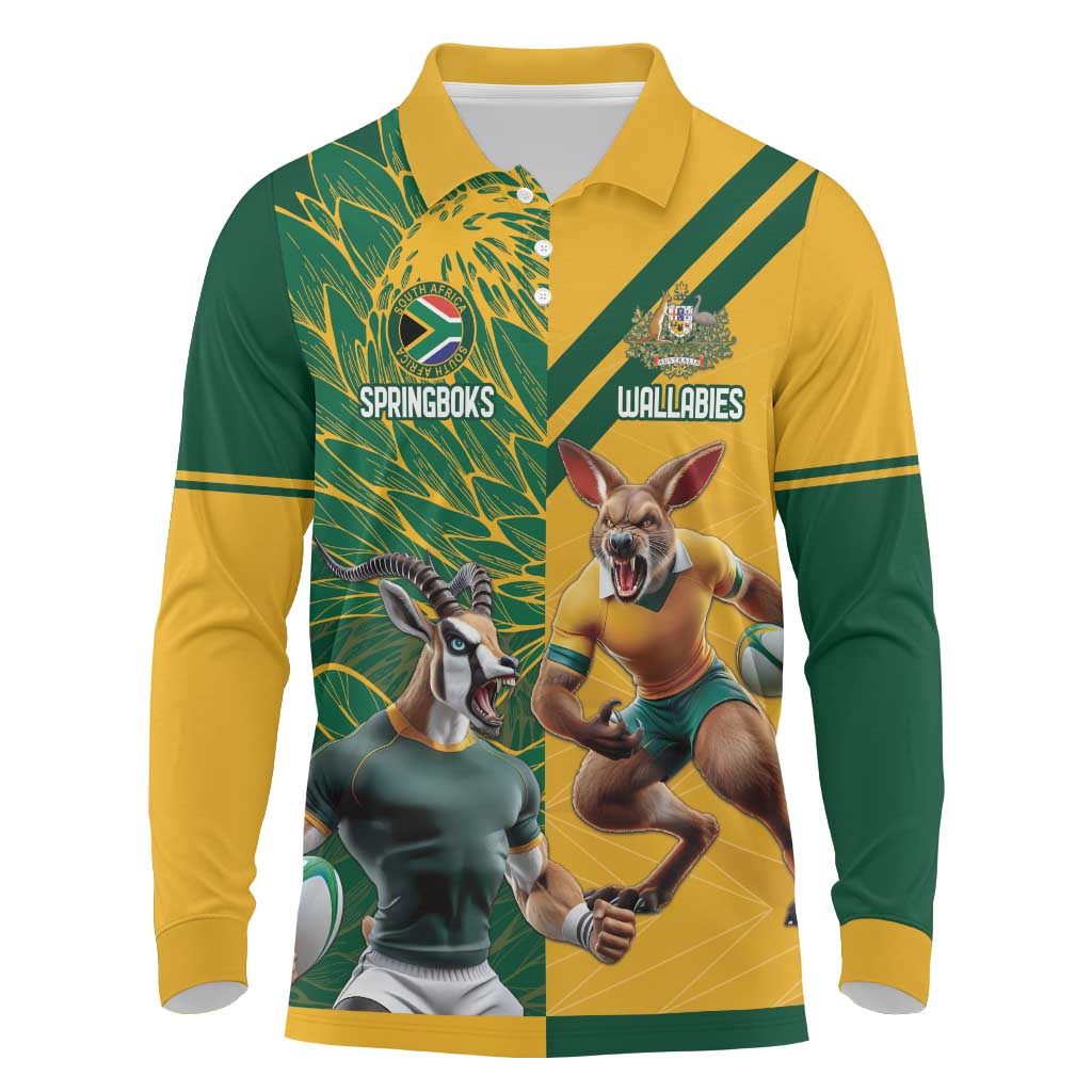 Personalized Rugby South Africa Australia Long Sleeve Polo Shirt Springboks Wallabies Mascot Go Champions - Aussie Hoodie
