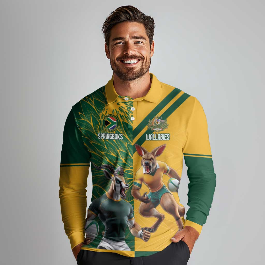 Personalized Rugby South Africa Australia Long Sleeve Polo Shirt Springboks Wallabies Mascot Go Champions - Aussie Hoodie