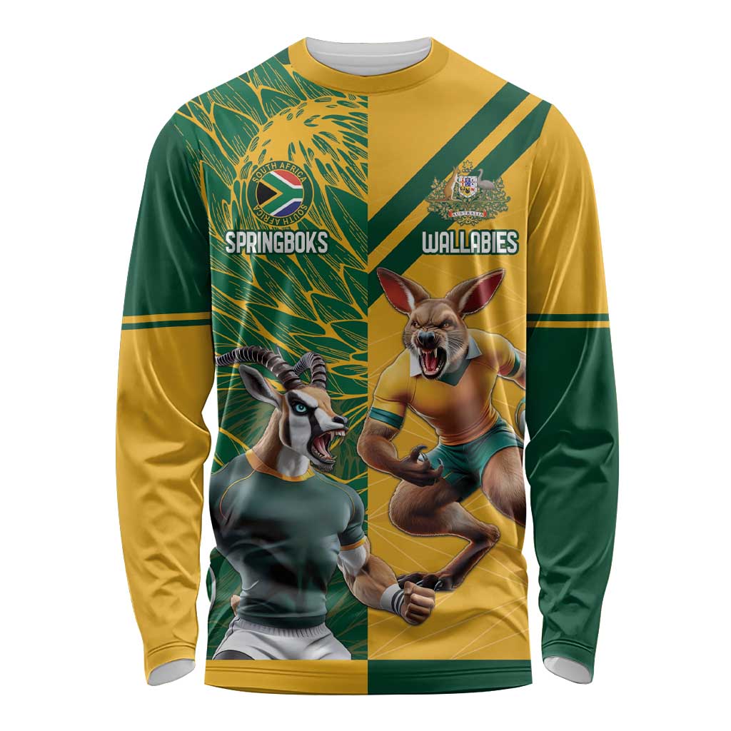 Personalized Rugby South Africa Australia Long Sleeve Shirt Springboks Wallabies Mascot Go Champions - Aussie Hoodie