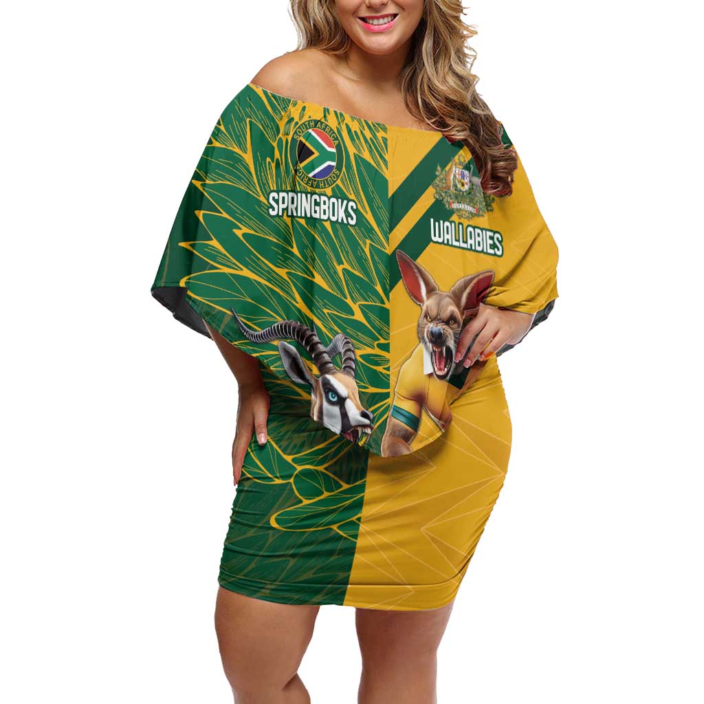 Personalized Rugby South Africa Australia Off Shoulder Short Dress Springboks Wallabies Mascot Go Champions - Aussie Hoodie