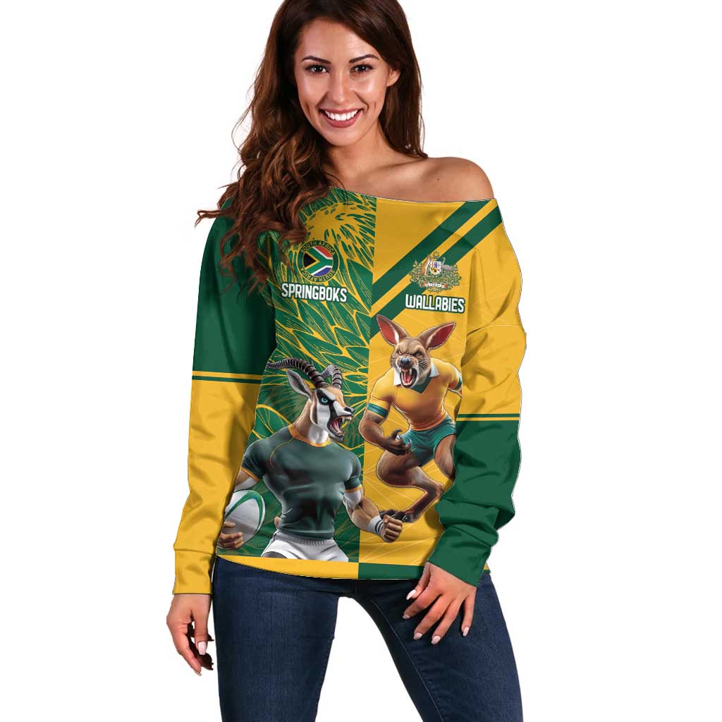 Personalized Rugby South Africa Australia Off Shoulder Sweater Springboks Wallabies Mascot Go Champions - Aussie Hoodie