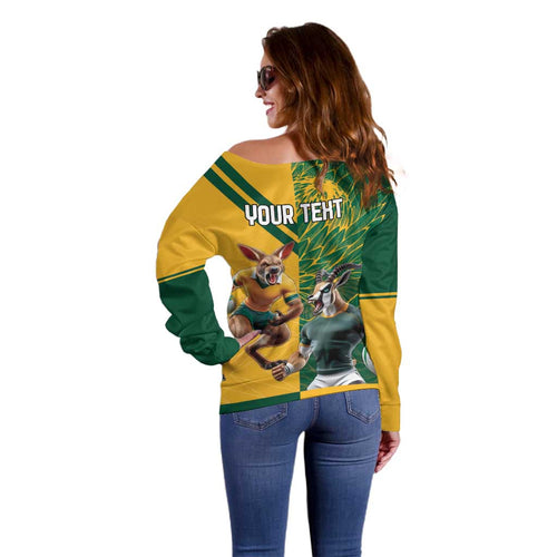 Personalized Rugby South Africa Australia Off Shoulder Sweater Springboks Wallabies Mascot Go Champions - Aussie Hoodie