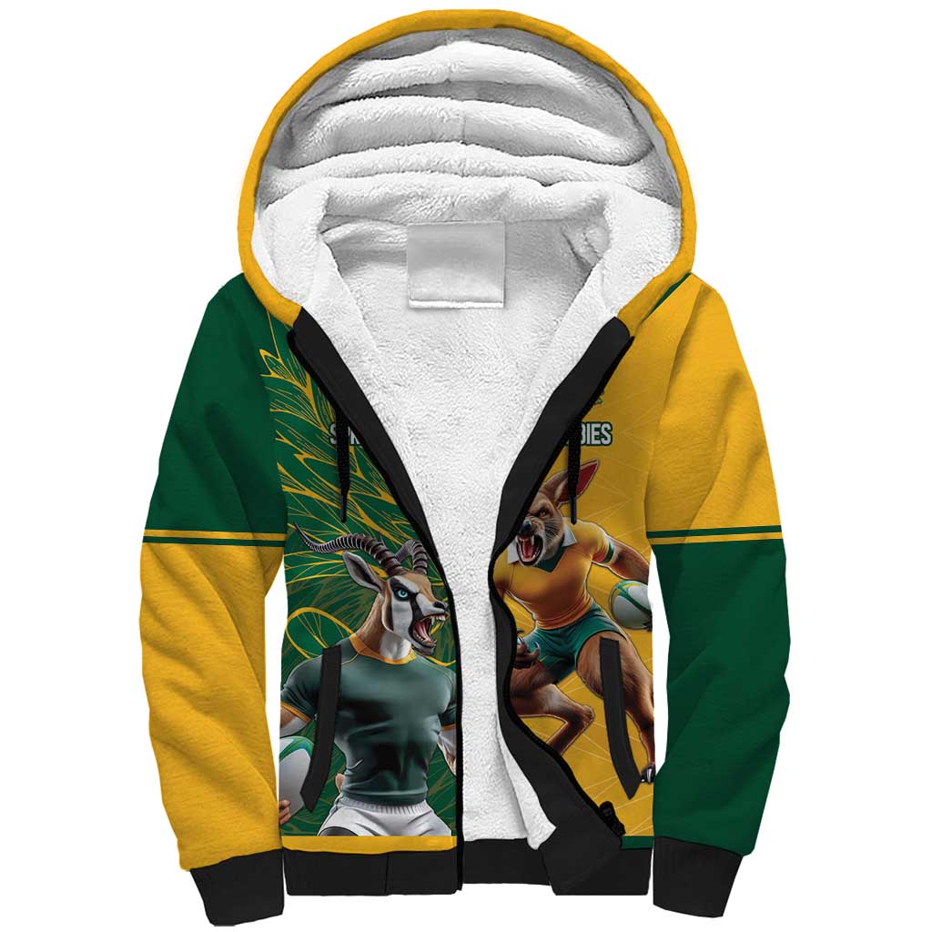 Personalized Rugby South Africa Australia Sherpa Hoodie Springboks Wallabies Mascot Go Champions - Aussie Hoodie