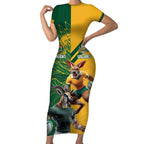 Personalized Rugby South Africa Australia Short Sleeve Bodycon Dress Springboks Wallabies Mascot Go Champions - Aussie Hoodie