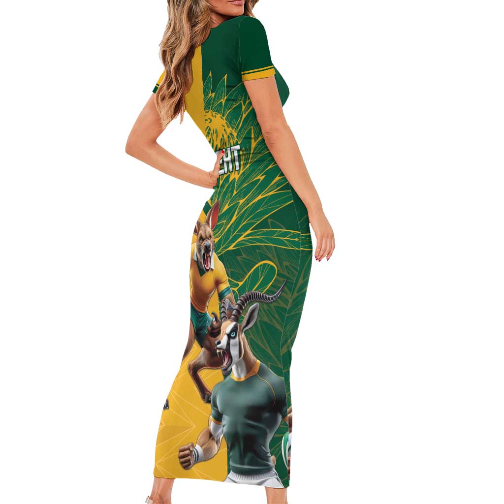 Personalized Rugby South Africa Australia Short Sleeve Bodycon Dress Springboks Wallabies Mascot Go Champions - Aussie Hoodie