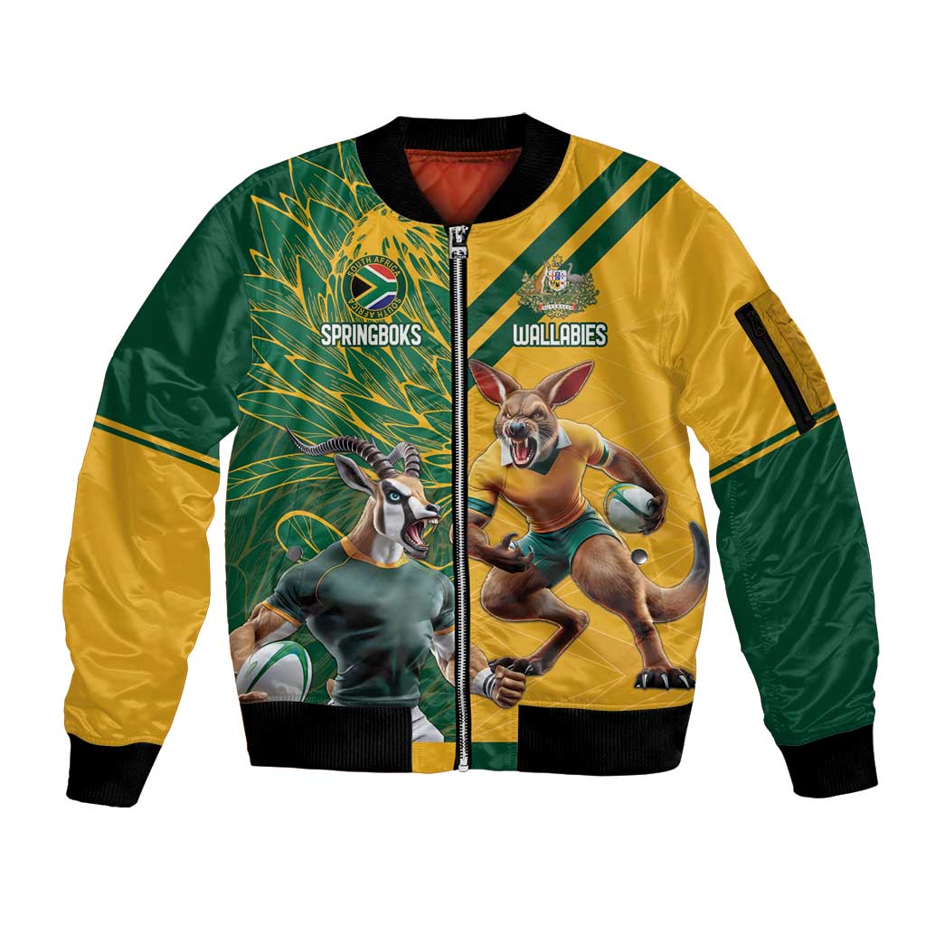 Personalized Rugby South Africa Australia Sleeve Zip Bomber Jacket Springboks Wallabies Mascot Go Champions - Aussie Hoodie