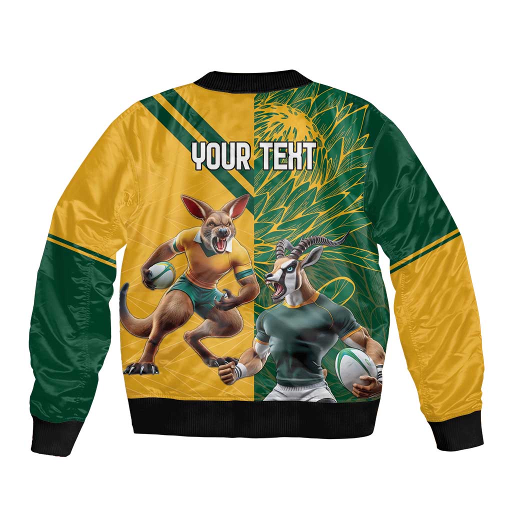 Personalized Rugby South Africa Australia Sleeve Zip Bomber Jacket Springboks Wallabies Mascot Go Champions - Aussie Hoodie