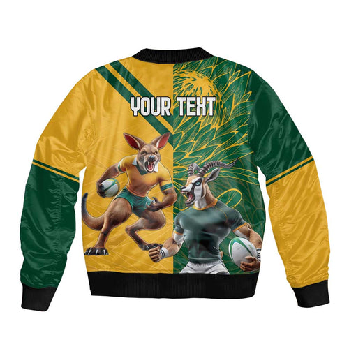 Personalized Rugby South Africa Australia Sleeve Zip Bomber Jacket Springboks Wallabies Mascot Go Champions - Aussie Hoodie