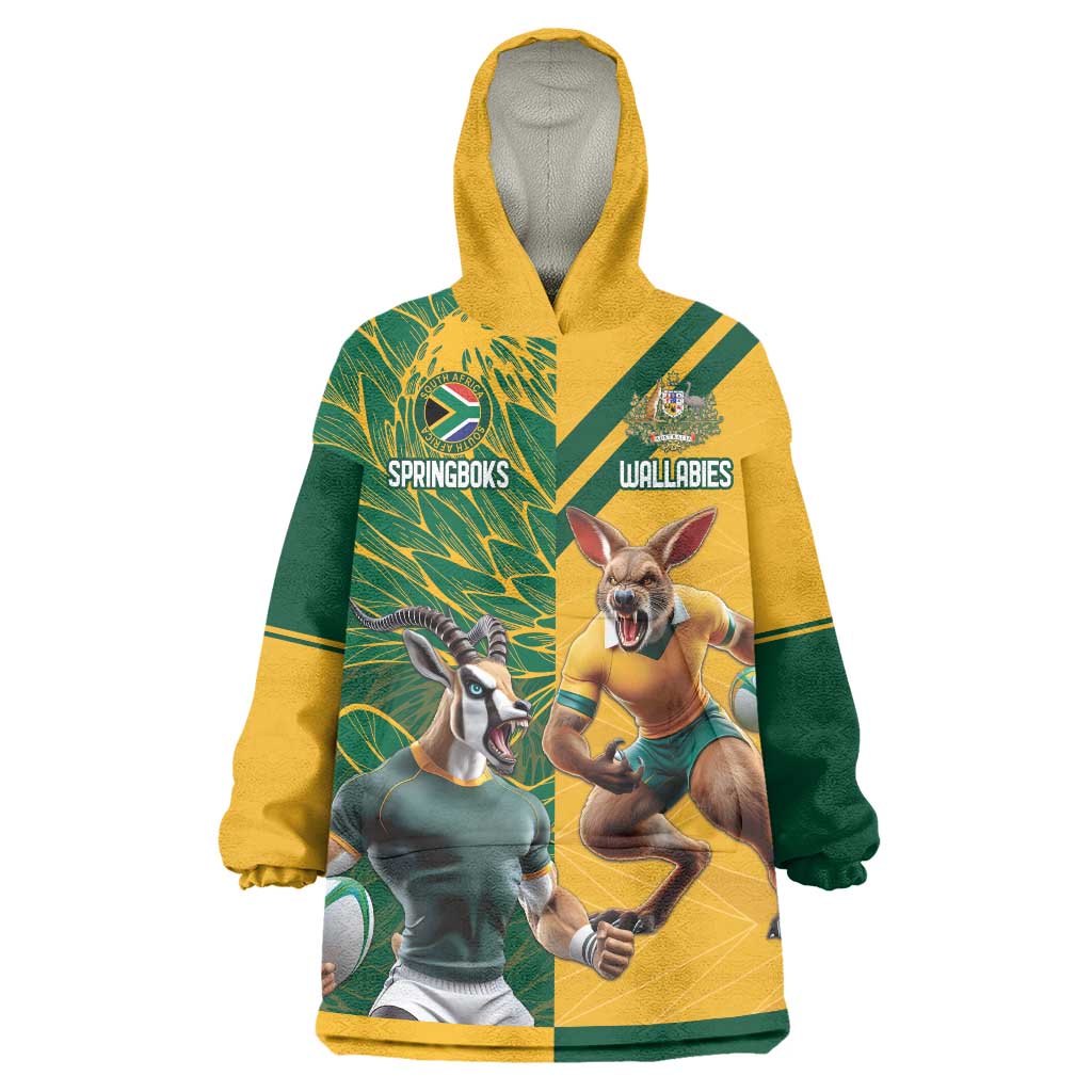 Personalized Rugby South Africa Australia Wearable Blanket Hoodie Springboks Wallabies Mascot Go Champions - Aussie Hoodie