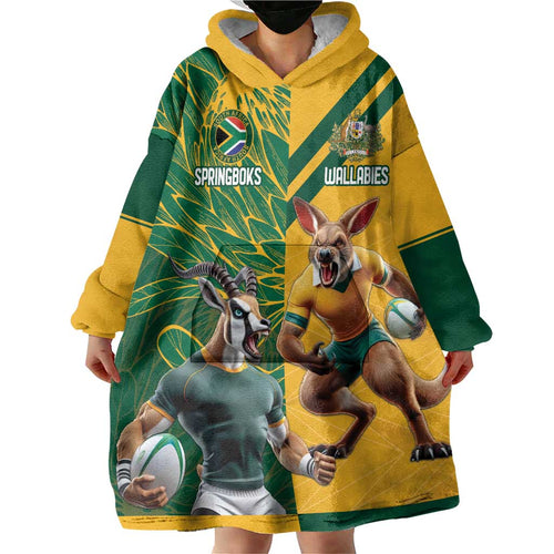 Personalized Rugby South Africa Australia Wearable Blanket Hoodie Springboks Wallabies Mascot Go Champions - Aussie Hoodie
