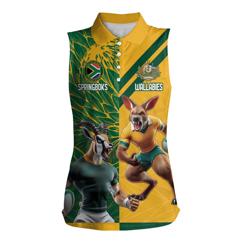 Personalized Rugby South Africa Australia Women Sleeveless Polo Shirt Springboks Wallabies Mascot Go Champions - Aussie Hoodie