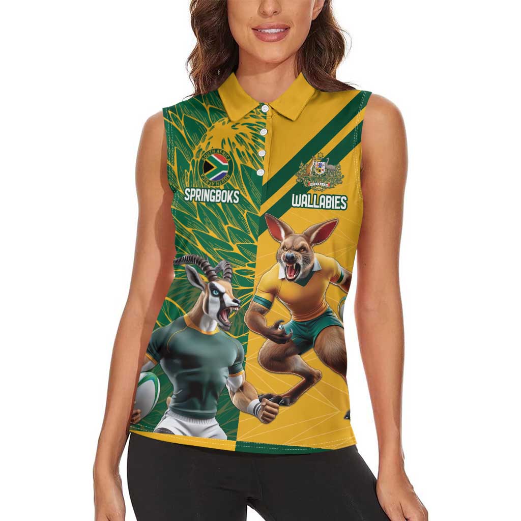 Personalized Rugby South Africa Australia Women Sleeveless Polo Shirt Springboks Wallabies Mascot Go Champions - Aussie Hoodie