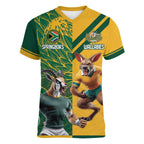 Personalized Rugby South Africa Australia Women V-Neck T-Shirt Springboks Wallabies Mascot Go Champions - Aussie Hoodie