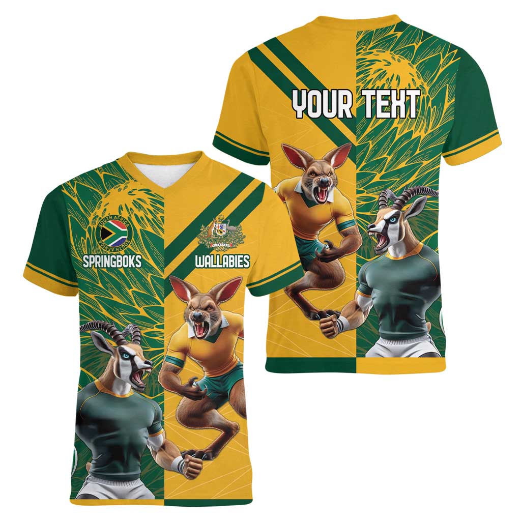 Personalized Rugby South Africa Australia Women V-Neck T-Shirt Springboks Wallabies Mascot Go Champions - Aussie Hoodie