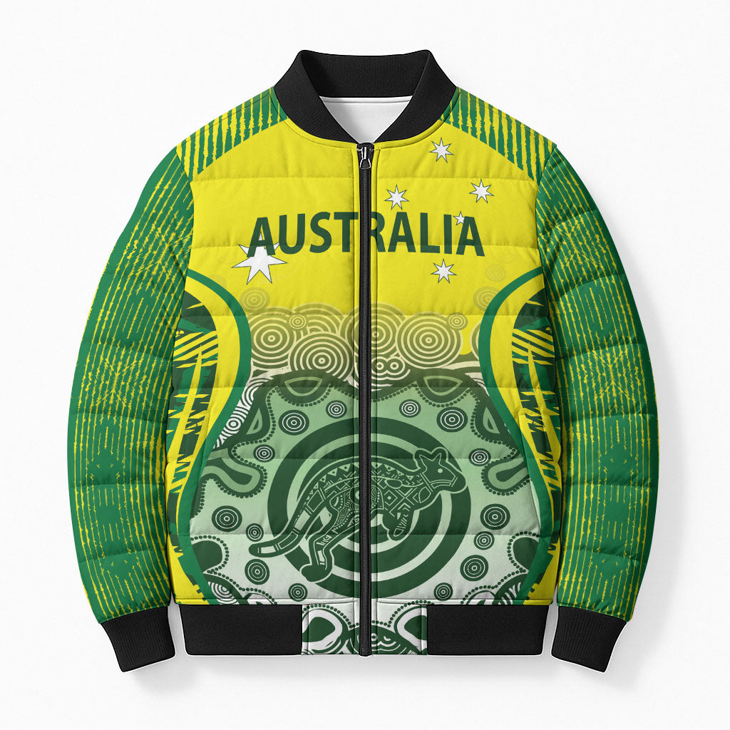 Custom Australia Cricket Bomber Puffer Jacket Aboriginal Kangaroo Southern Cross
