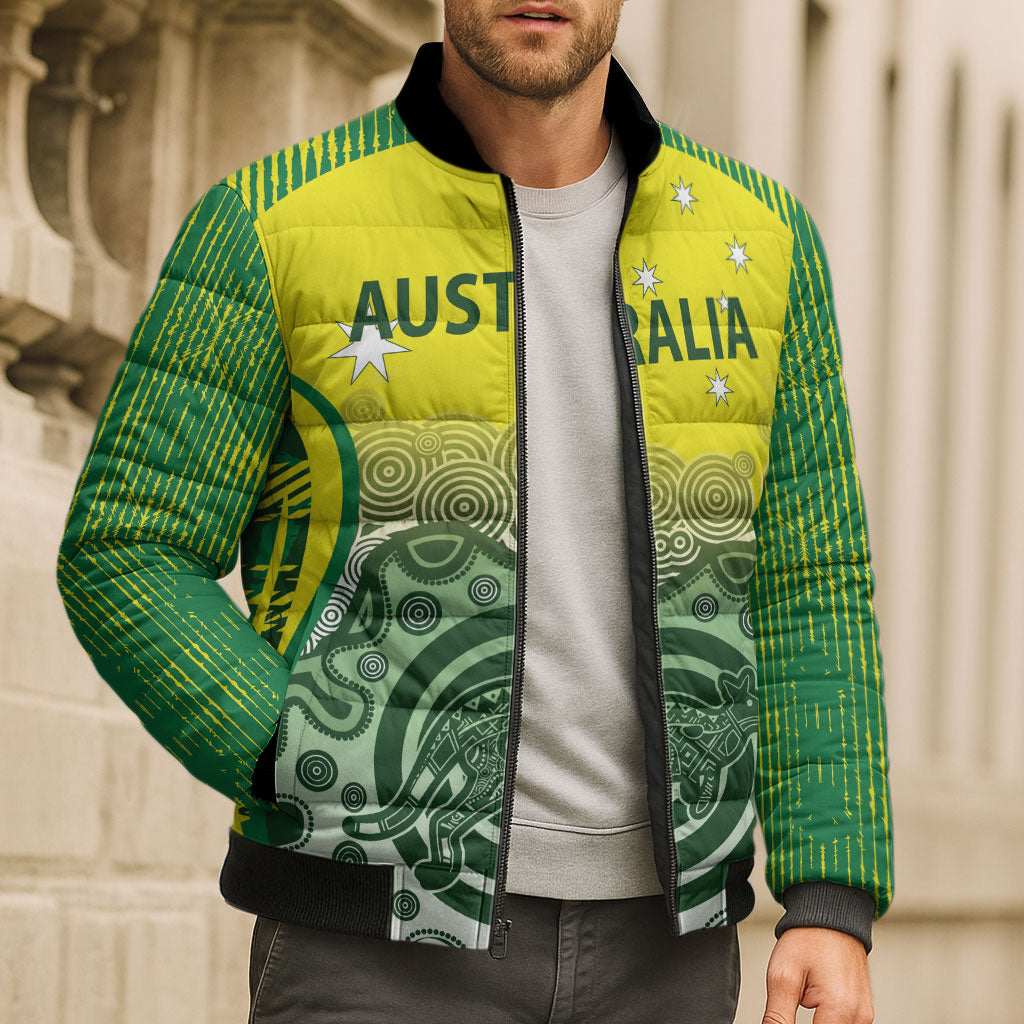 Custom Australia Cricket Bomber Puffer Jacket Aboriginal Kangaroo Southern Cross