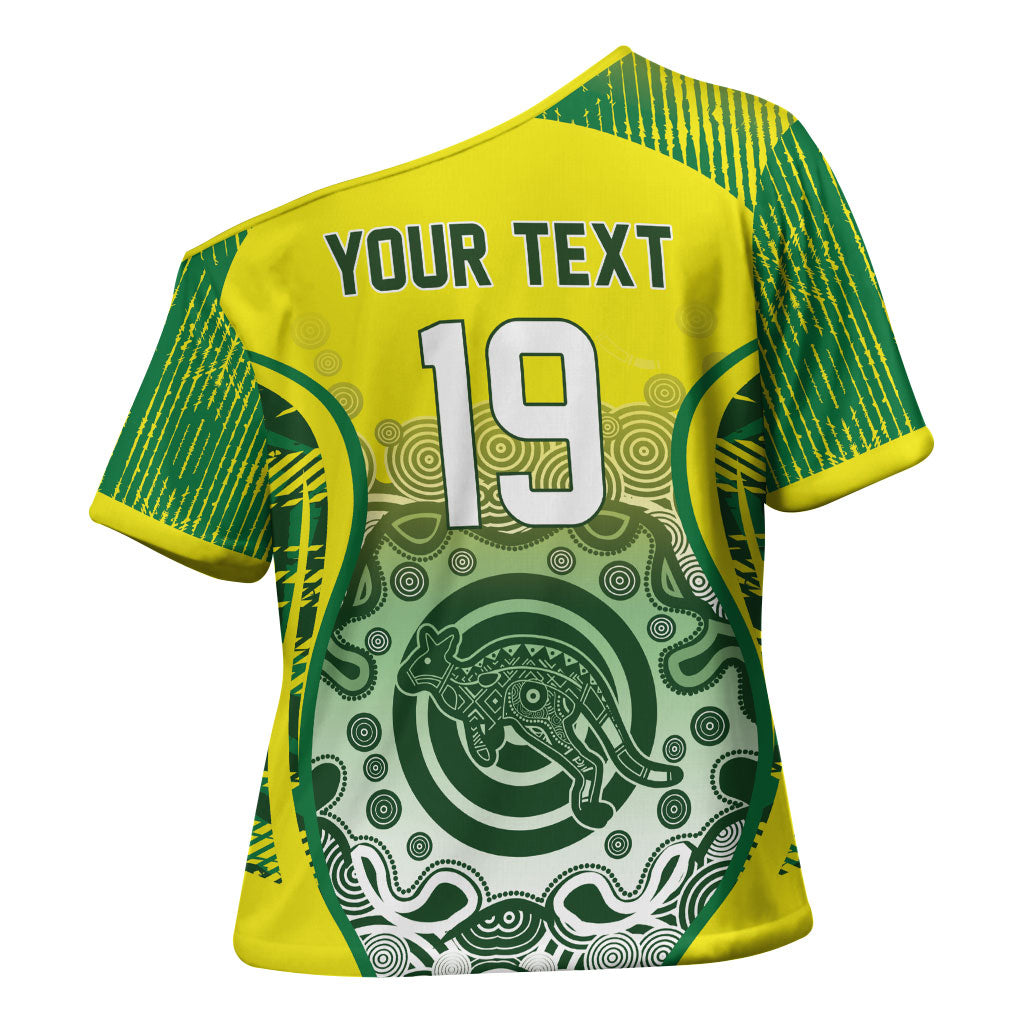 Custom Australia Cricket Cross Shoulder Shirt Aboriginal Kangaroo Southern Cross