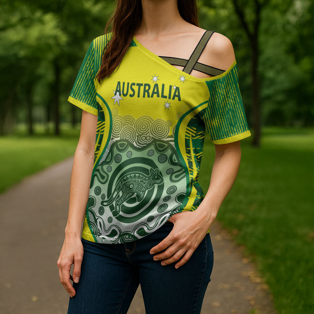 Custom Australia Cricket Cross Shoulder Shirt Aboriginal Kangaroo Southern Cross