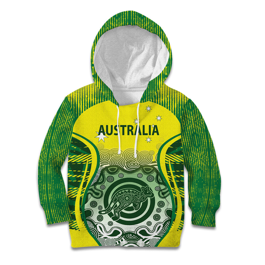 Custom Australia Cricket Kid Hoodie Aboriginal Kangaroo Southern Cross