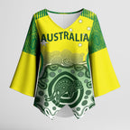 Custom Australia Cricket Kimono Sleeve Blouse Aboriginal Kangaroo Southern Cross