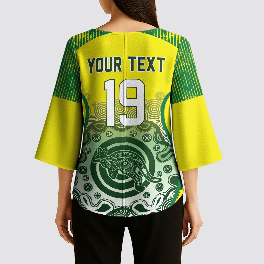 Custom Australia Cricket Kimono Sleeve Blouse Aboriginal Kangaroo Southern Cross