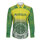 Custom Australia Cricket Long Sleeve Button Shirt Aboriginal Kangaroo Southern Cross