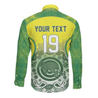 Custom Australia Cricket Long Sleeve Button Shirt Aboriginal Kangaroo Southern Cross