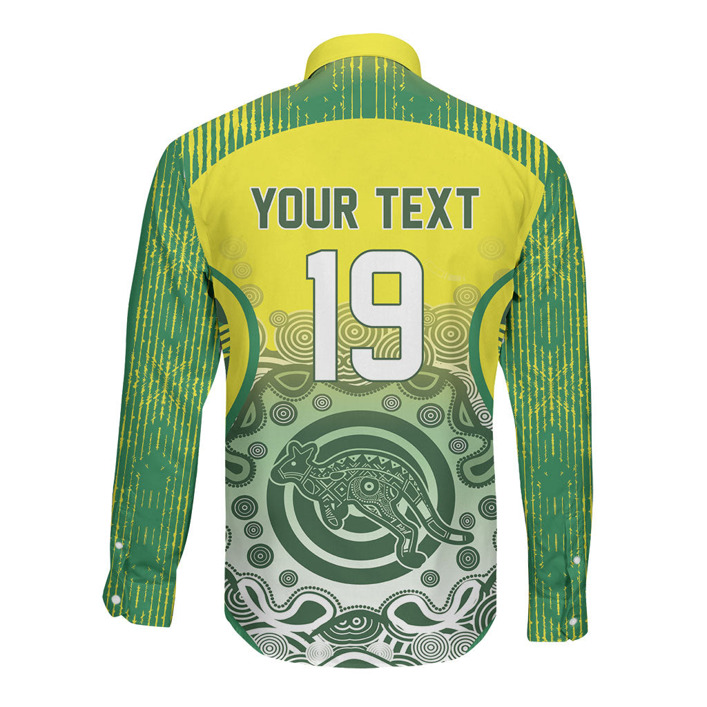 Custom Australia Cricket Long Sleeve Button Shirt Aboriginal Kangaroo Southern Cross