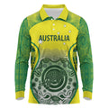 Custom Australia Cricket Long Sleeve Polo Shirt Aboriginal Kangaroo Southern Cross
