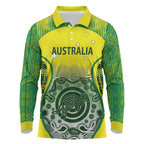 Custom Australia Cricket Long Sleeve Polo Shirt Aboriginal Kangaroo Southern Cross