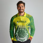 Custom Australia Cricket Long Sleeve Polo Shirt Aboriginal Kangaroo Southern Cross