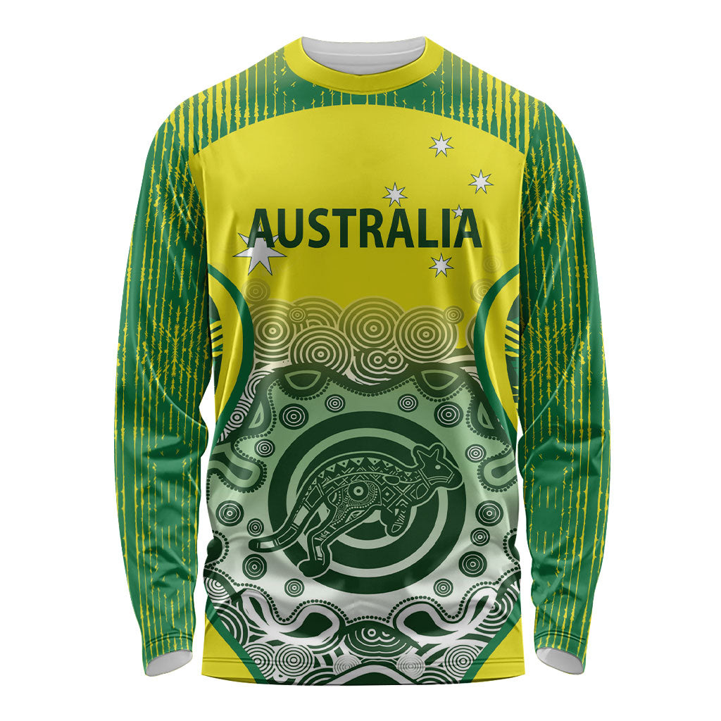 Custom Australia Cricket Long Sleeve Shirt Aboriginal Kangaroo Southern Cross