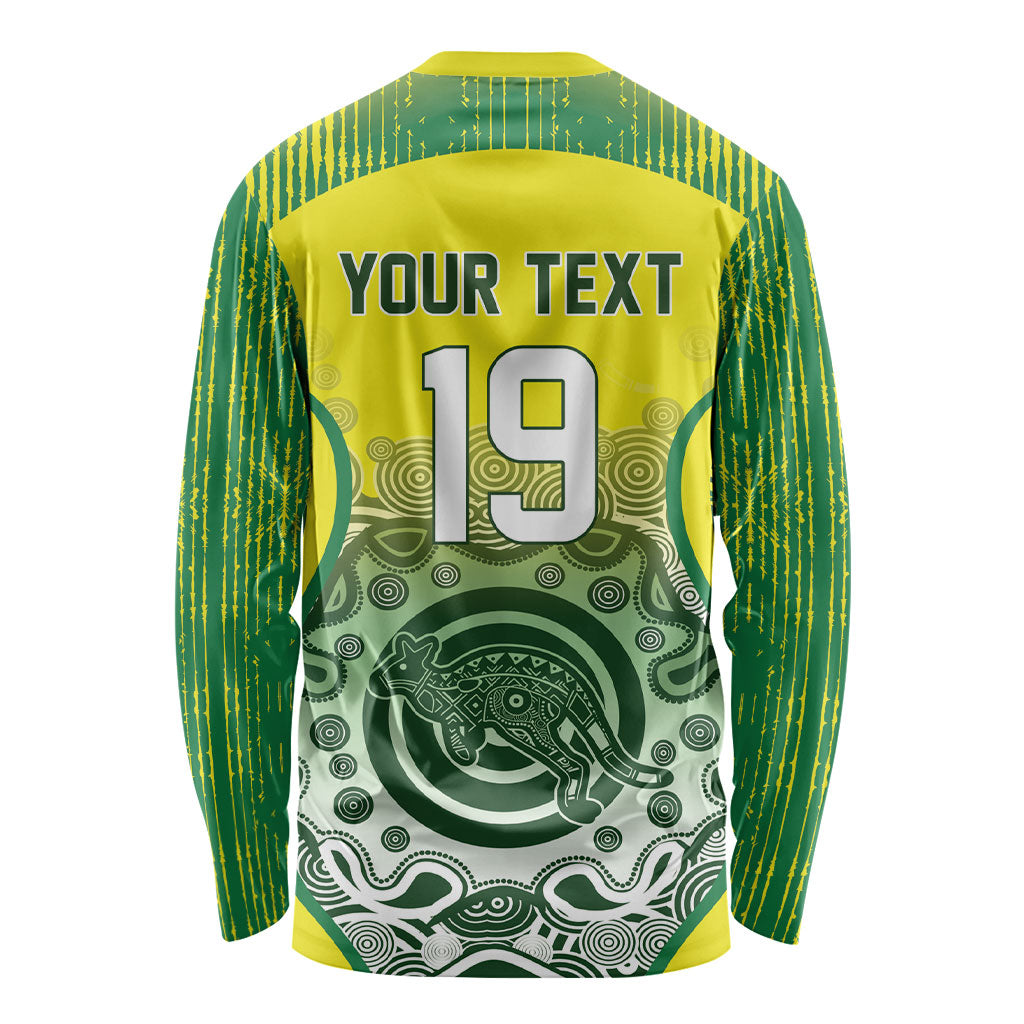 Custom Australia Cricket Long Sleeve Shirt Aboriginal Kangaroo Southern Cross