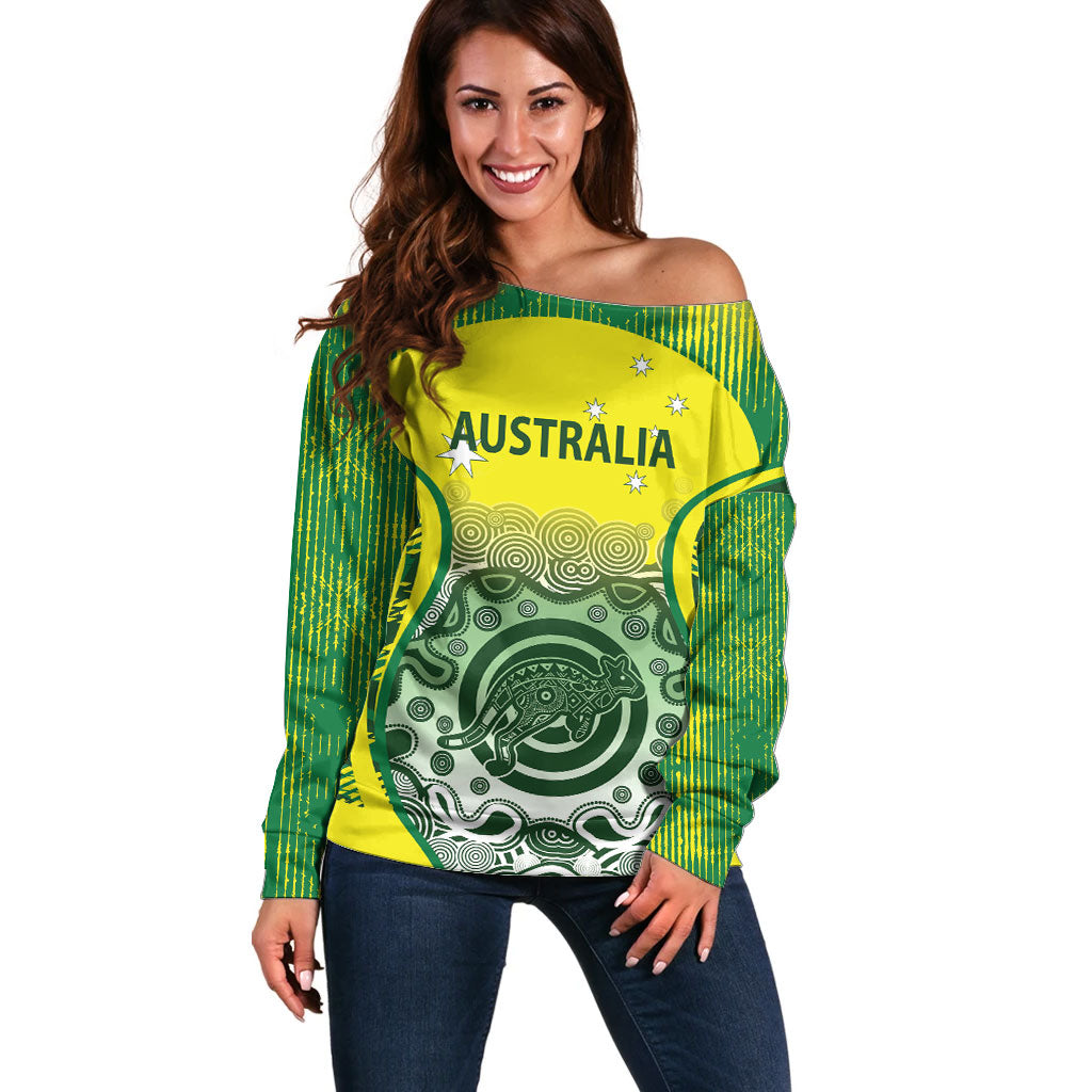 Custom Australia Cricket Off Shoulder Sweater Aboriginal Kangaroo Southern Cross