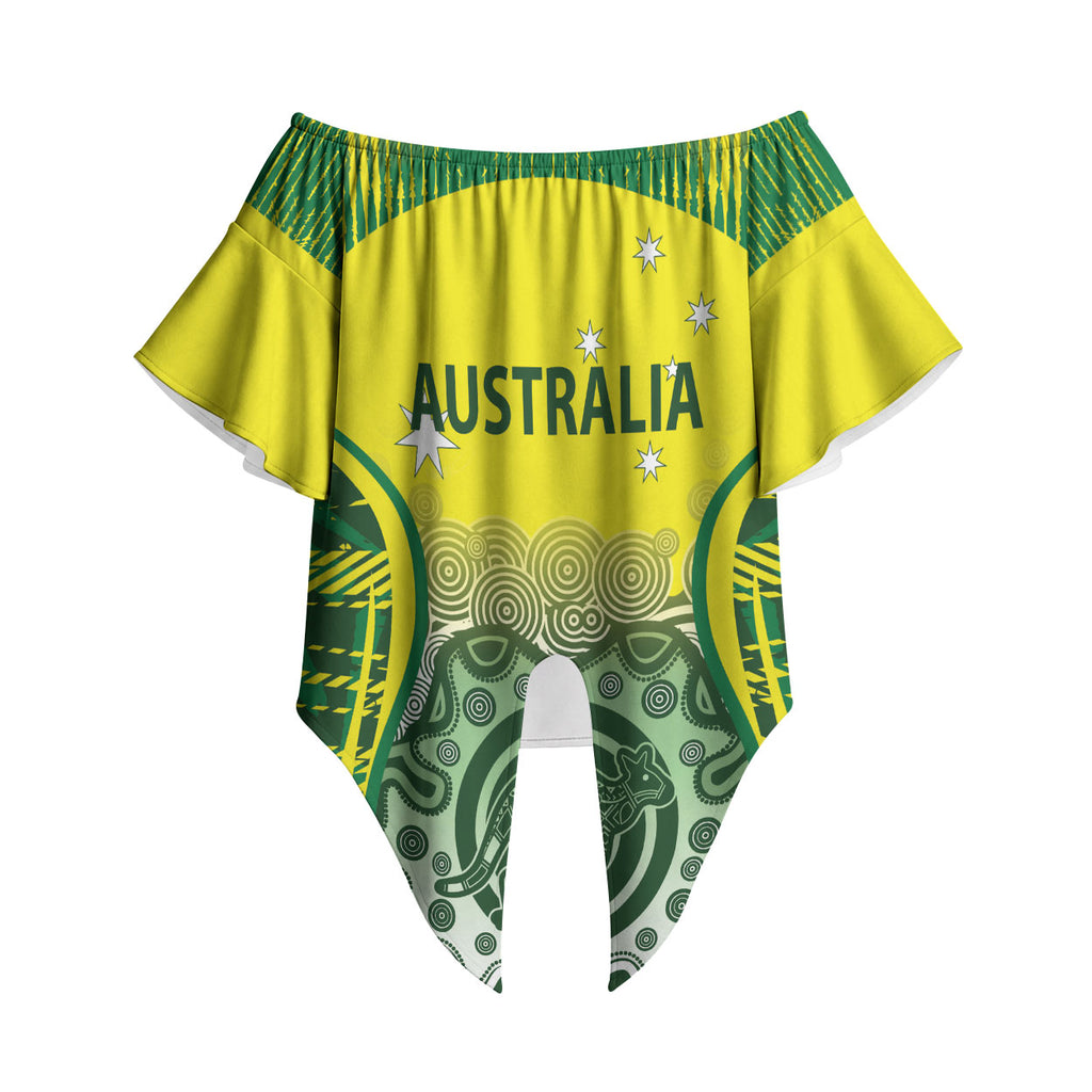 Custom Australia Cricket Off Shoulder Wrap Waist Top Aboriginal Kangaroo Southern Cross
