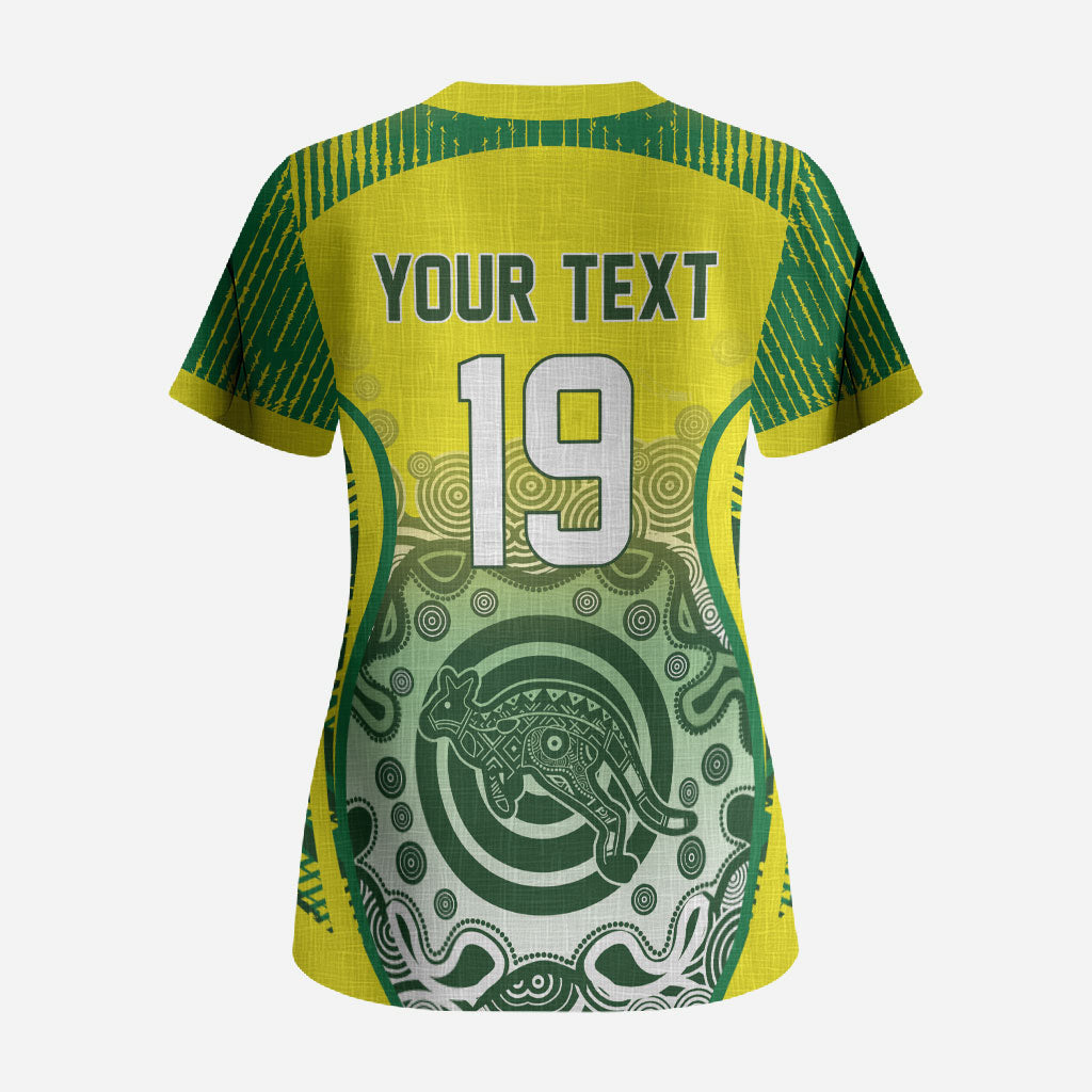 Custom Australia Cricket Scrub Top Aboriginal Kangaroo Southern Cross