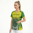 Custom Australia Cricket Scrub Top Aboriginal Kangaroo Southern Cross