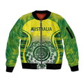 Custom Australia Cricket Sleeve Zip Bomber Jacket Aboriginal Kangaroo Southern Cross