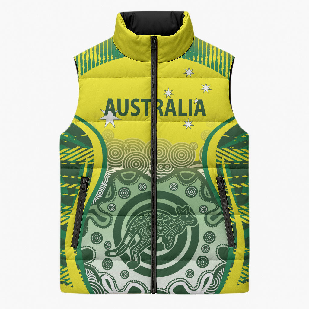 Custom Australia Cricket Sleeveless Puffer Jacket Aboriginal Kangaroo Southern Cross