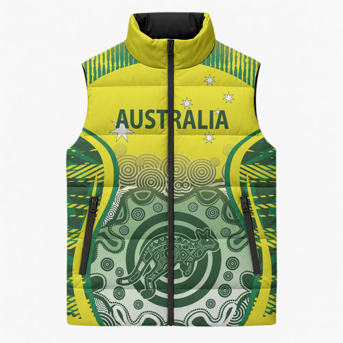 Custom Australia Cricket Sleeveless Puffer Jacket Aboriginal Kangaroo Southern Cross