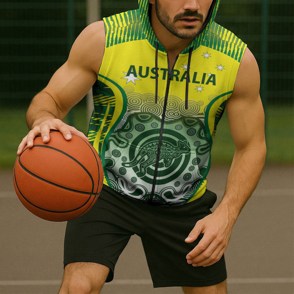 Custom Australia Cricket Sleeveless Zip Hoodie Aboriginal Kangaroo Southern Cross