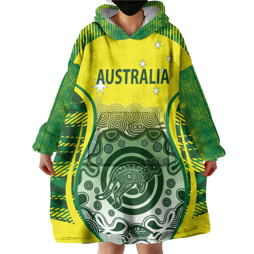 Custom Australia Cricket Wearable Blanket Hoodie Aboriginal Kangaroo Southern Cross