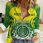 Custom Australia Cricket Women Casual Shirt Aboriginal Kangaroo Southern Cross