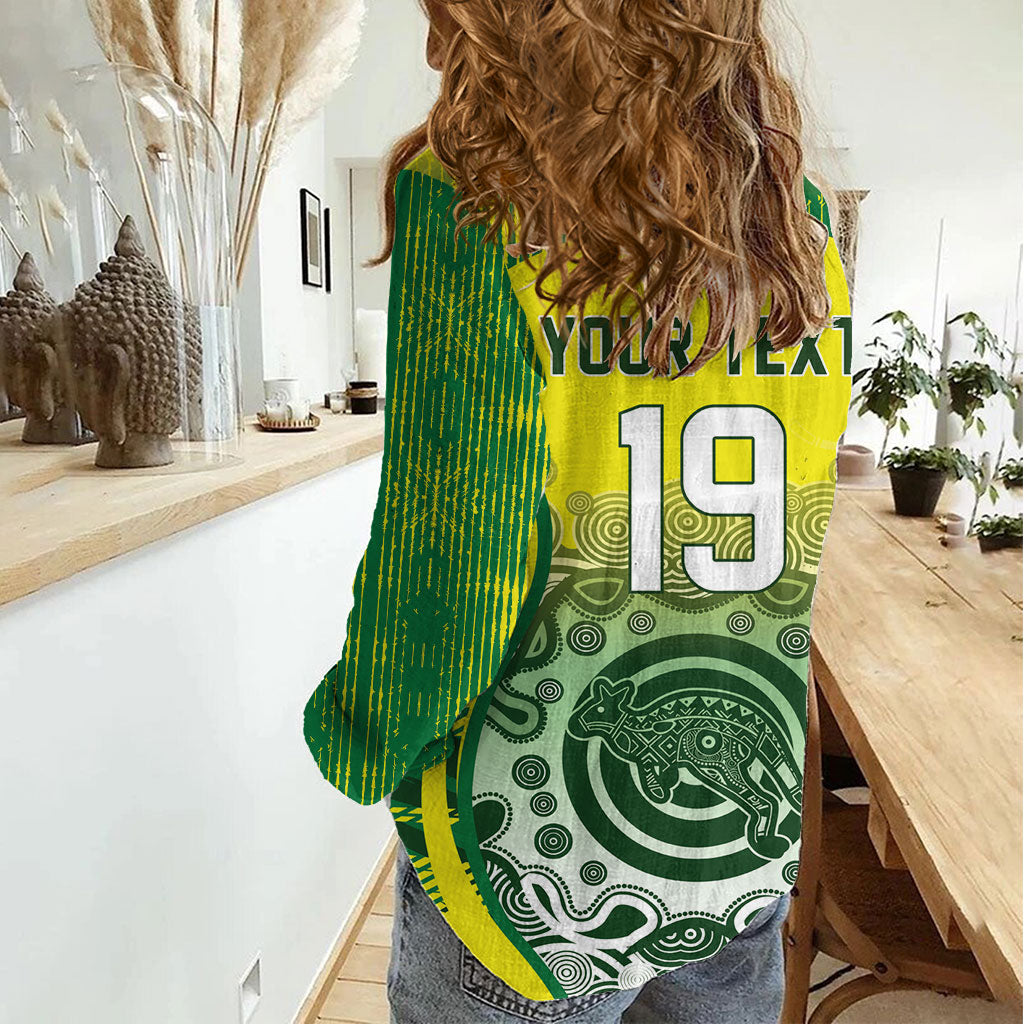 Custom Australia Cricket Women Casual Shirt Aboriginal Kangaroo Southern Cross
