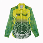 Custom Australia Cricket Women Casual Shirt Aboriginal Kangaroo Southern Cross