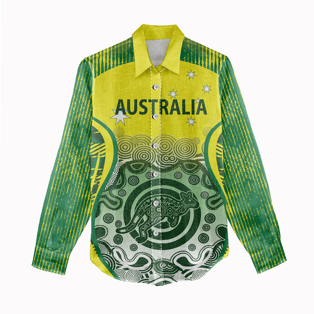 Custom Australia Cricket Women Casual Shirt Aboriginal Kangaroo Southern Cross