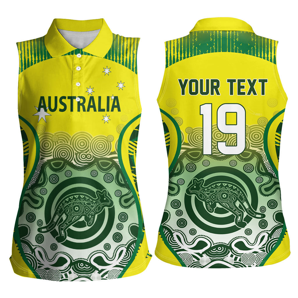 Custom Australia Cricket Women Sleeveless Polo Shirt Aboriginal Kangaroo Southern Cross